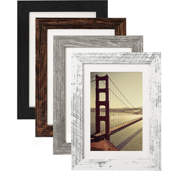 4 Set Picture Frame Distressed Farmhouse Wood Pattern, 5x7in Rustic Picture Frames for Gallery /Photos/ PostersDisplay