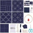thumbnail image 1 of 4 Set Sashiko Coasters DIY Kit with Instructions Pre- Printed Sashiko Kit for Beginners Sashiko Practice Project Blue Ocean Waves Embroidery Kit Sashiko Printed Cloth Coaster, 1 of 6