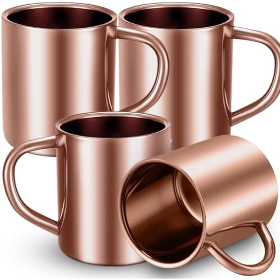 4 Set Small Stainless Steel Coffee Mug 7.5oz/220ml Double Walled Cups Camping Mug with Handle Metal Dishwasher Safe Tea Cups for Home Travel Camping Outdoors Rv Keep Drinks Hot (Rose Gold)