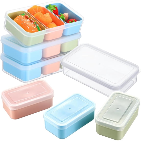 4 Set Snack Containers with 3 Removable Compartments Snack Box with Stackable Meal Prep Containers for Fridge Charcuterie Candy Nuts , Microwave Dishwasher Safe