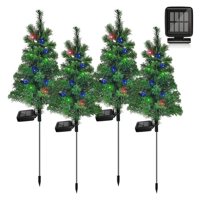4 Set Solar Christmas Trees Lights Outdoor Waterproof LED Tree