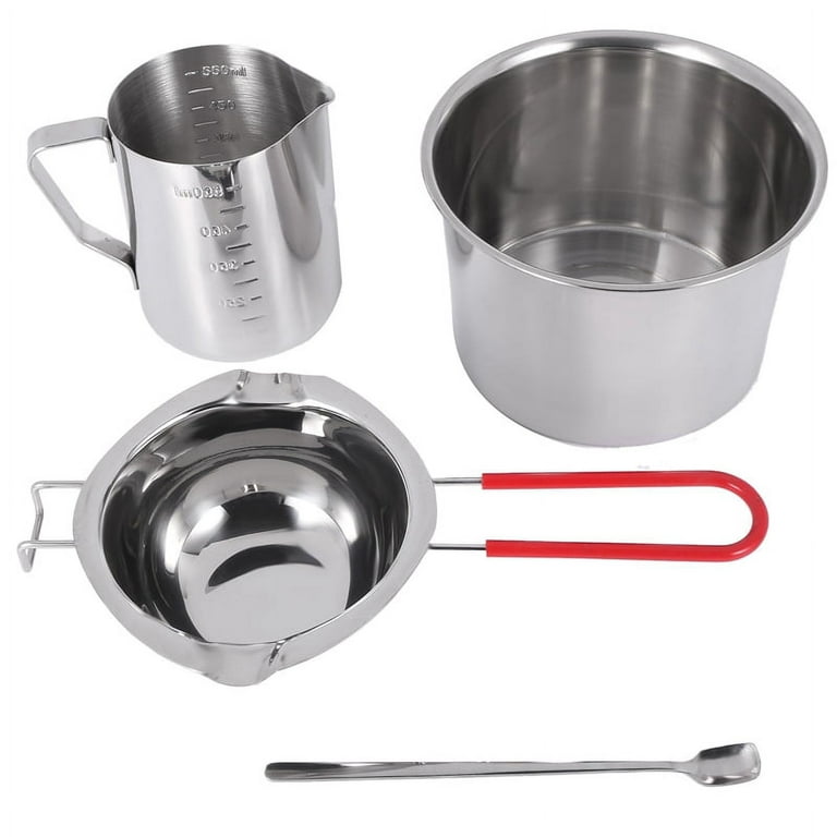 Practical 4 Set Stainless Steel Double Boiler Long Handle Wax Melting Pot,  Pitcher & Mixing Spoon