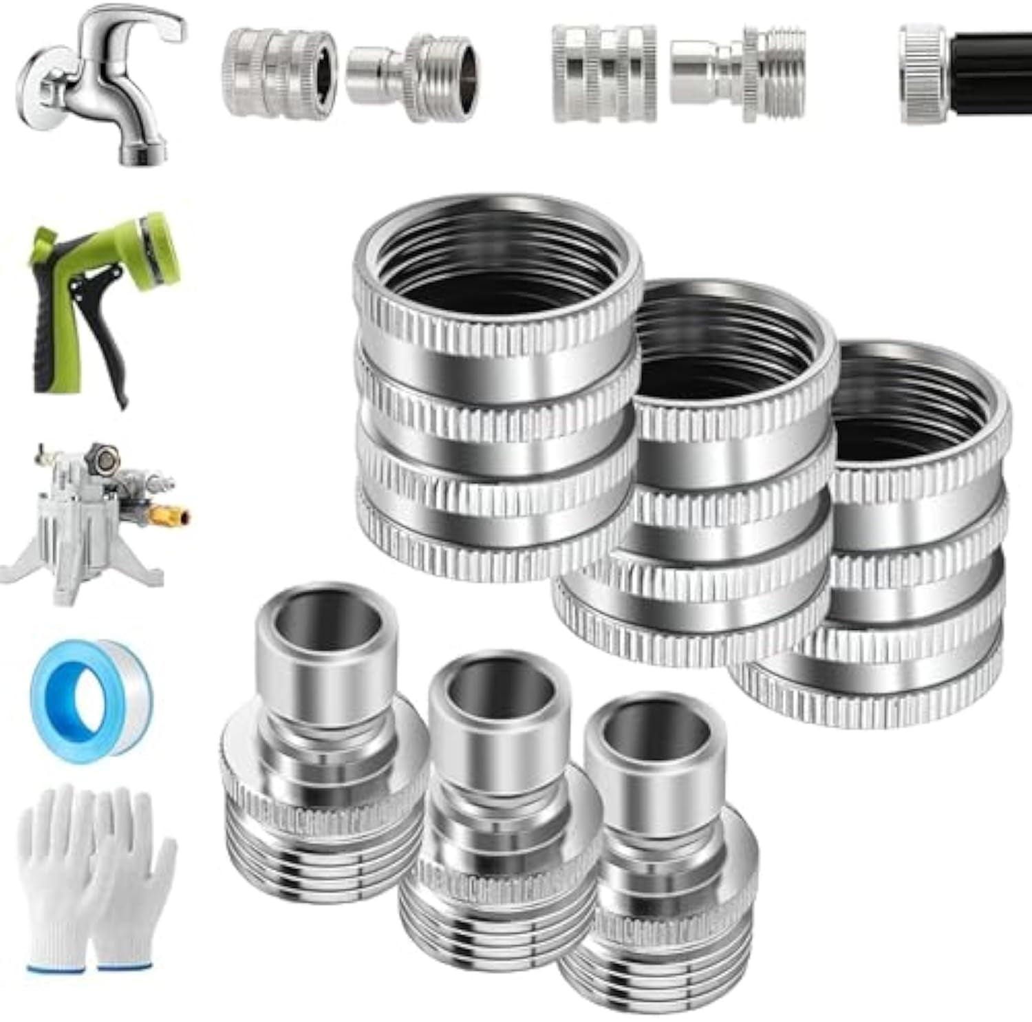 4 Set Stainless Steel Garden Hose Quick Connect Fittings Set - 3/4" GHT Garden Hose Quick Connect Kit, Stainless Steel Removable Aerator Adapter for Any Outdoor Setup (3 Set)