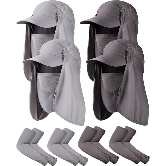 4 Set Sun Hat Fishing Hats UPF 50+ Outdoor Hiking Hat UV Sun Protection Hat with Neck Flap Face Mask and 4 Pack Arm Sleeves