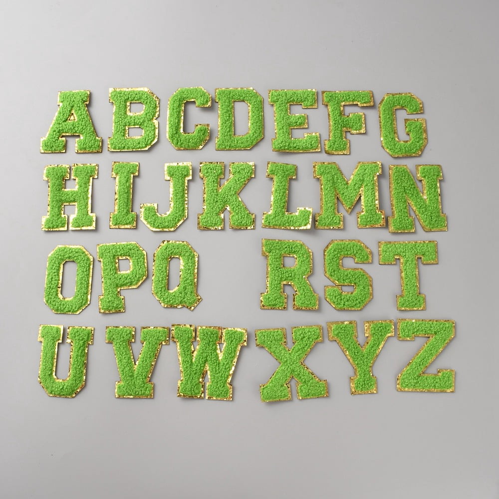4 Set Towel Embroidery Style Cloth Iron on/Sew on Patches Appliques Badges DIY Decorations Letter A~Z Lime 57x22.5~60x2.5mm