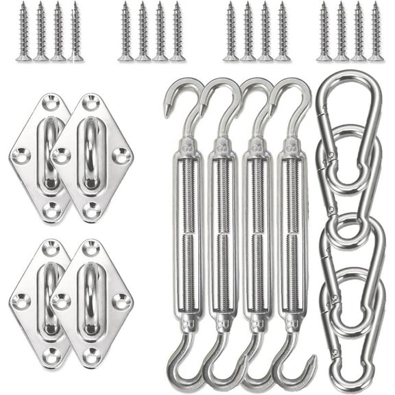 4 Set Triangle Shade Sail Hardware Kit Stainless Steel Accessary Includes Turnbuckles Pad Eyes Snap Hooks Screws Sunsail Installation Tighten Sail to Install A Canopy-6 inches