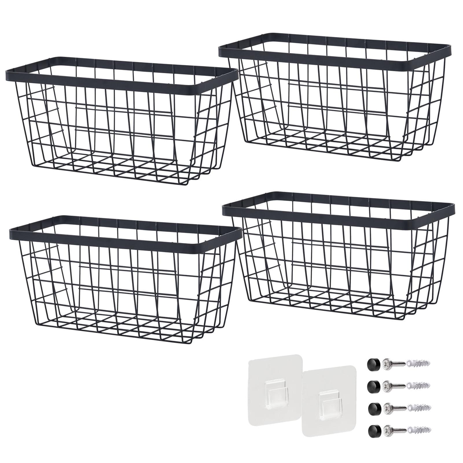 Black Metal Wall Organizer with Hanging Baskets Set of 4