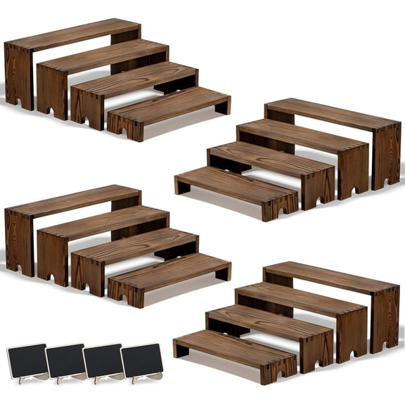 4 Set Widened  Display Risers for Vendor Events, Stackable Modular Cupcake Stand Buffet Risers, Dessert Table Display Set, Tiered Display Shelves for Perfume/Figures/Collectibles