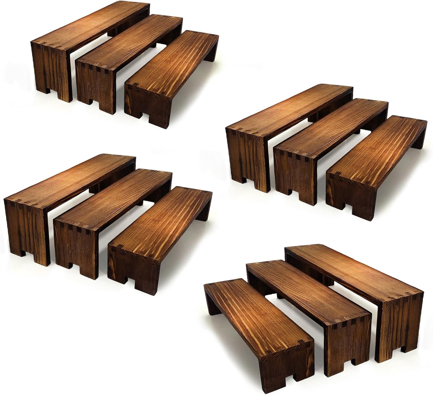 4 Set Wood Display Risers Wooden Cupcake Stand 3 Tier 12 Pcs Tiered ...
