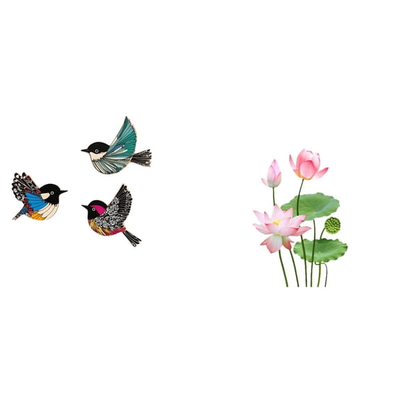 4 Set Wooden Bird Wall Art Wall Sticker Flying Birds Wall Decor Self Adhesive for Kitchen Study Room Garden
