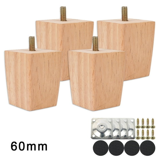 4 Set Wooden Sofa Legs 6/15/20cm Replacement Height Furniture Legs Solid Wood Table Legs Square Furniture Feet with Screws Mounting Plate Pads for Sofa Couch Chair Bed Table Cabinet