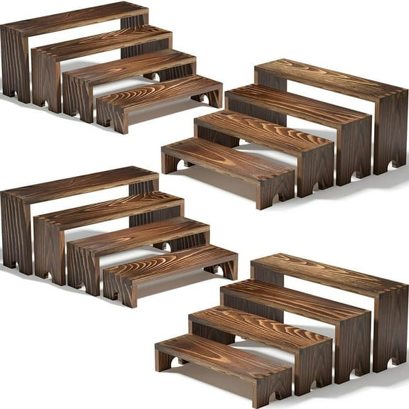 4 Set Wooden Tiered Risers Display Stands for Vendor Events,Stackable Wood Cupcake Stand,Farmhouse Decor Dessert Table Set,Vendor Booth Items,Food Party