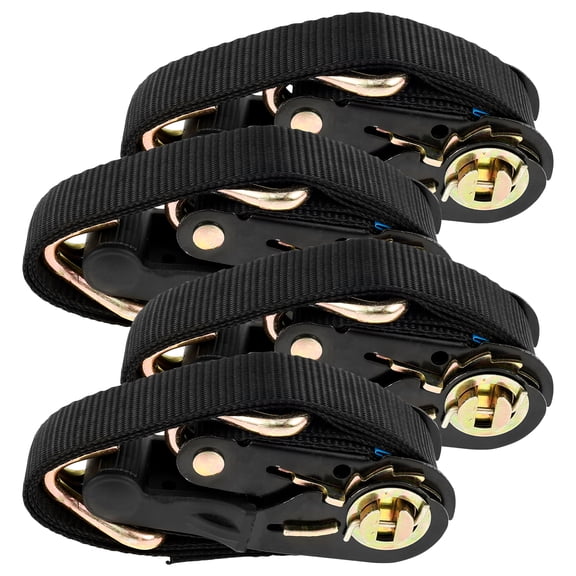 4 Set of 1" Ratchet Strap Tie Down Kit Heavy Duty Tie Down Set Polyester Double Hook Cargo Tightener Ratchet Mechanism for Logistics Transportation