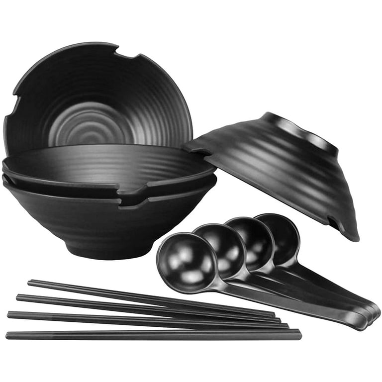 Japanese Ramen Bowls with Lid Spoon,Ceramic Ramen Bowl Hand Drawn Rice Bowl  Retro Tableware Noodle Bowl 6.5 inch,A-Black-White