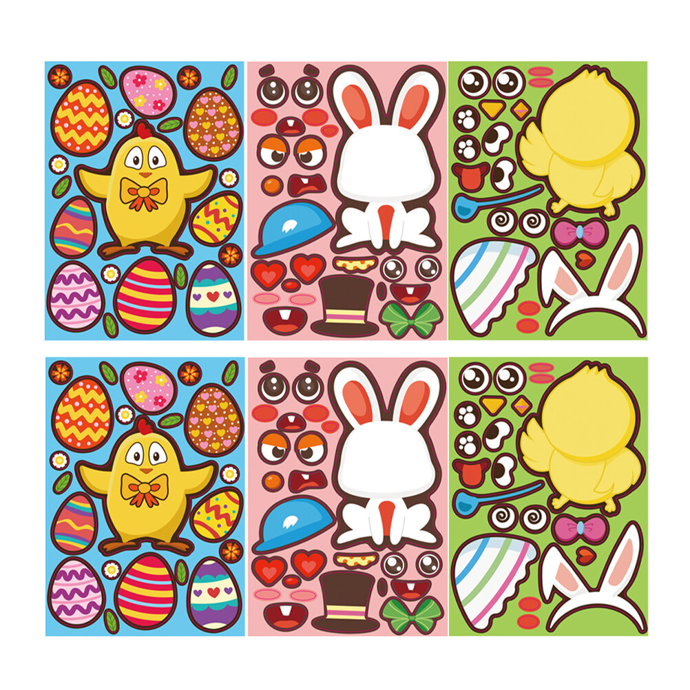 4 Sets of 12 Sheets Easter Jigsaw Puzzle Stickers Cartoon Rabbit Chick