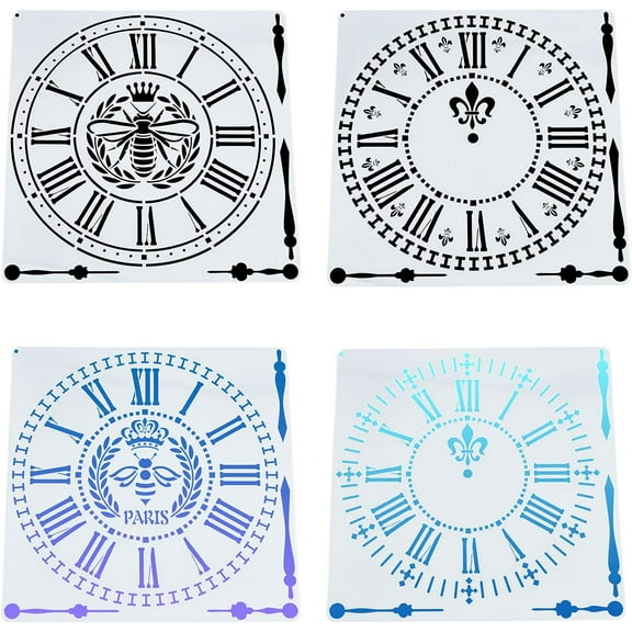 4 Sets 12x12 inch Schoolhouse Clock Face Stencil Reusable DIY Farmhouse Home Decor Artists Gift