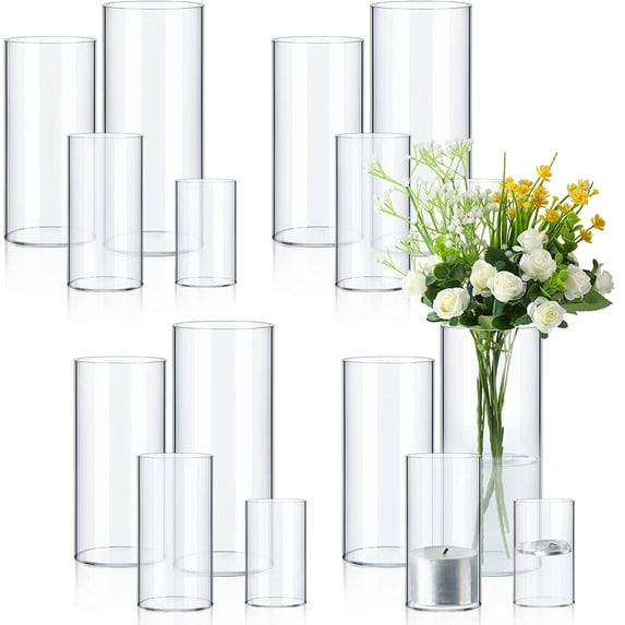 4 Sets 16 Pcs Acrylic Cylinder Vase Bulk Clear for Centerpieces Flowers Decor Candle Holder Modern Serene Spaces Living Wedding Reception Acrylic Vases Non Breakable Plastic, 4'', 6'', 8'', 10'' High