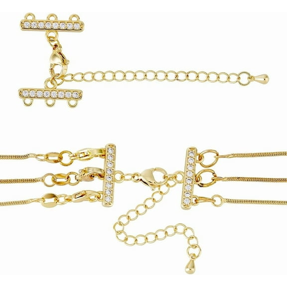 4 Sets 18K Gold Plated Necklace Connectors Multi Strand Clasps with Chain Extender Zirconia Jewelry Locking Clasp Necklace Separator for Stackable Necklaces Chains Gold
