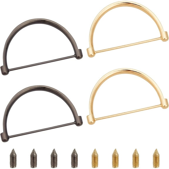 4 Sets 2 Colors Alloy Bag Handle with Screws Bag Replacement Accessories Half Round 7.35x13.1x1.1cm Hole: 2.5mm 2 sets/color