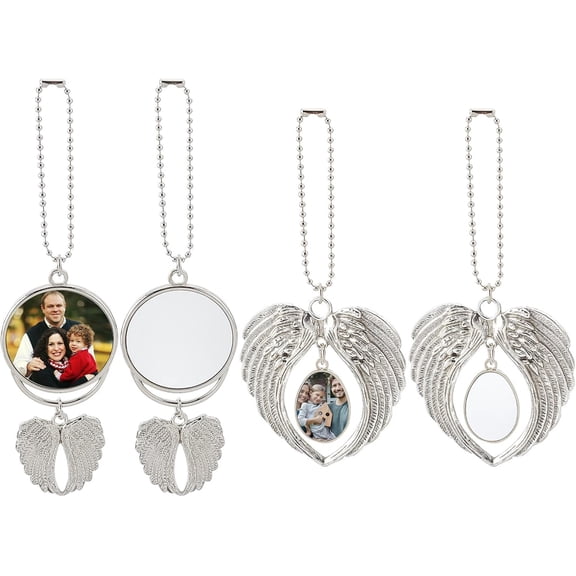 4 Sets 2 Style Alloy Pendant Decoration Cabochon Settings Flat Round with Wind Platinum 170mm 2 sets/style