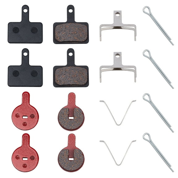 4 Sets 2 Style Copper Fibre Brake Blocks with 304 Stainless Steel Finding Rectangle & Flat Round Red & Black Mixed Color 2 sets/style