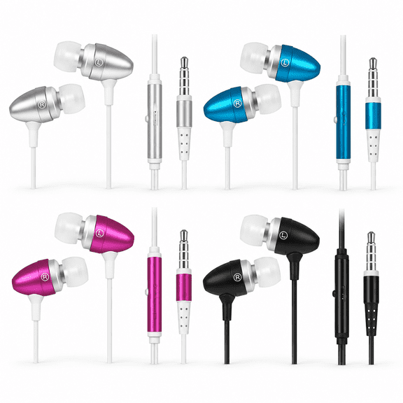 4-Pack Colorful Wired Earphones with Microphone for Phones and Devices