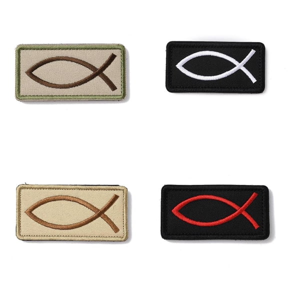 4 Sets 4 Colors Polyester Tactical Patches for Armband Backpack Hook Loop Emblem Rectangle with Fish Pattern Mixed Color