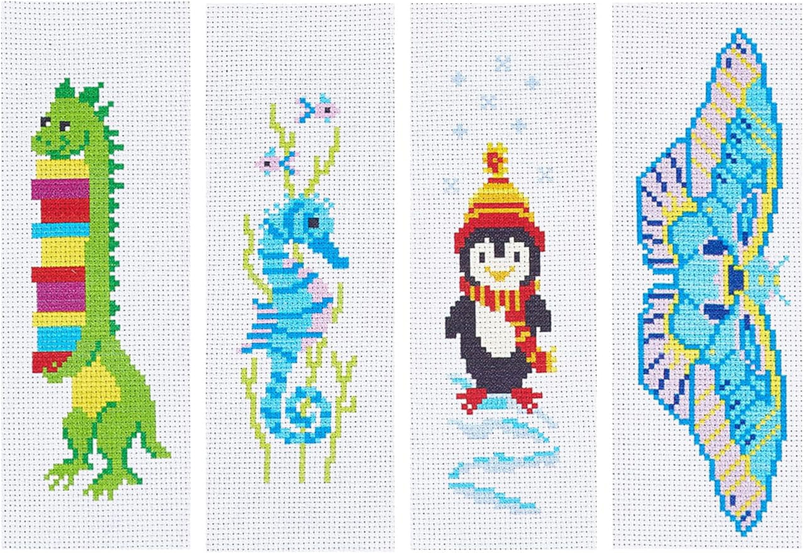 4 Sets 4 Styles Cross Stitch Bookmark Kits DIY Embroidery Bookmark Easy Stamped Embroidery