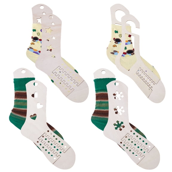 4 Sets 4 Styles Wooden Sock Blockers for Knitting Crochet Stocking Display Knitters Beginners Mixed Shapes 30x20.3~21x0.2cm 2pcs/set