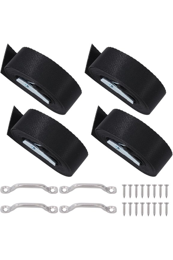 4 Sets 6.56 feet Battery Tie Down Strap Elastic Adjustable Luggage Straps Box Hold Down Lashing Straps with Surgical Stainless Steel Drawer Knobs Stainless Steel Screws Platinum Black