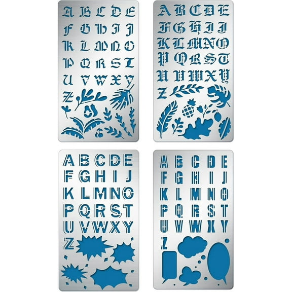 4 Sets 7x4 Inch Alphabet Symbols Metal Stencil Blank Leaf Metal Embossing Stencil Template for Making Photo Decorative Paper Embossing Card