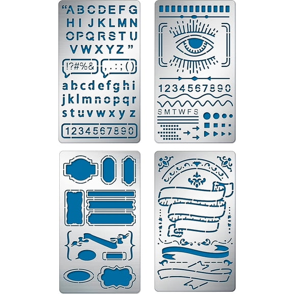 4 Sets 7x4 Inch Alphabet Symbols Metal Stencil Blank Leaf Metal Embossing Stencil Template for Making Photo Decorative Paper Scrapbooking