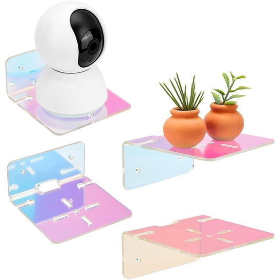 4 Sets Acrylic Floating Shelves 3.9" Square Colorful Acrylic Wall Mounted Shelves Mini Collectibles Organizers Universal Shelves for Security Cameras Speakers Figures Plants Makeup Colorful