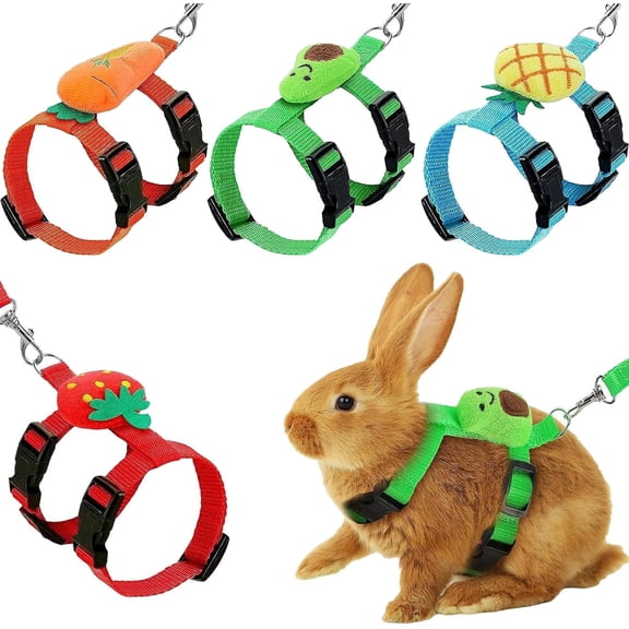 4 Sets Adjustable Bunny Rabbit Harness and Leash Set Cute Bunny Leash with Decorations for Kitten Puppy Guinea Pig, Small Pets