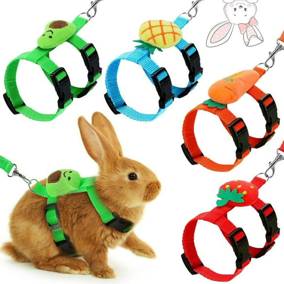 4 Sets Adjustable Bunny Rabbit Harness and Leash Set Small Pet Cute Vest Harness Leash with Decoration for Bunny Ferret Small Pets Fruit