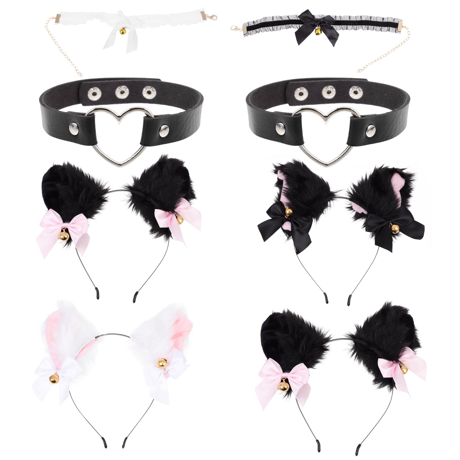 4 Sets Adorable Cosplay Collars Hair Hoops Cat Ear Hairbands Party