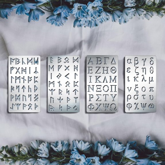 4 Sets Alphabet Symbols Metal Stencil 4 Styles Metal Embossing Stencil Template for Making Photo Decorative Paper Scrapbooking Embossing Card Making DIY