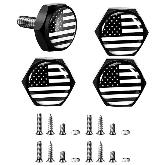 American Flag Car License Plate Frame Bolts Universal Stainless Steel Black for Most Vehicles