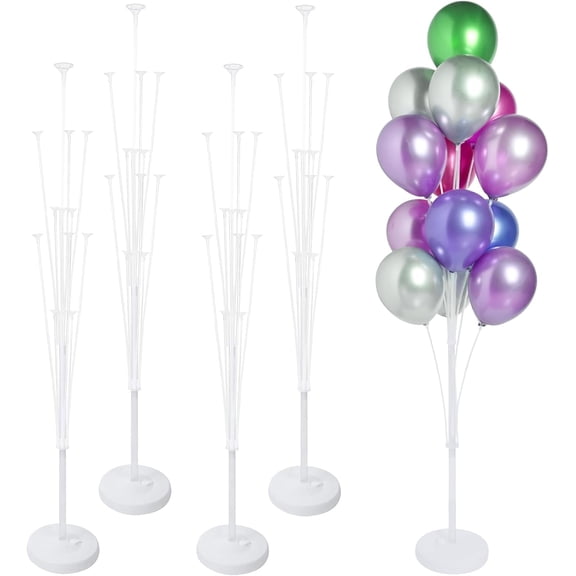 4 Sets of Balloon Stand Kit - 62in Balloon Stands with Base, Balloon Sticks, Decorations for Party Birthday Wedding Baby Shower Gender Reveal Graduation