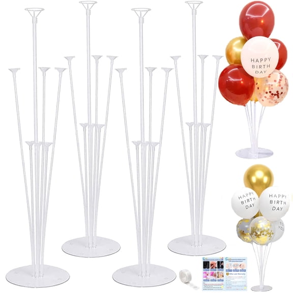 4 Sets Balloon Stand Kits, Balloon Sticks Holder with Base for Table Baby Shower Gender Reveal Birthday Party Decoration, Polyvinyl Chloride (PVC)