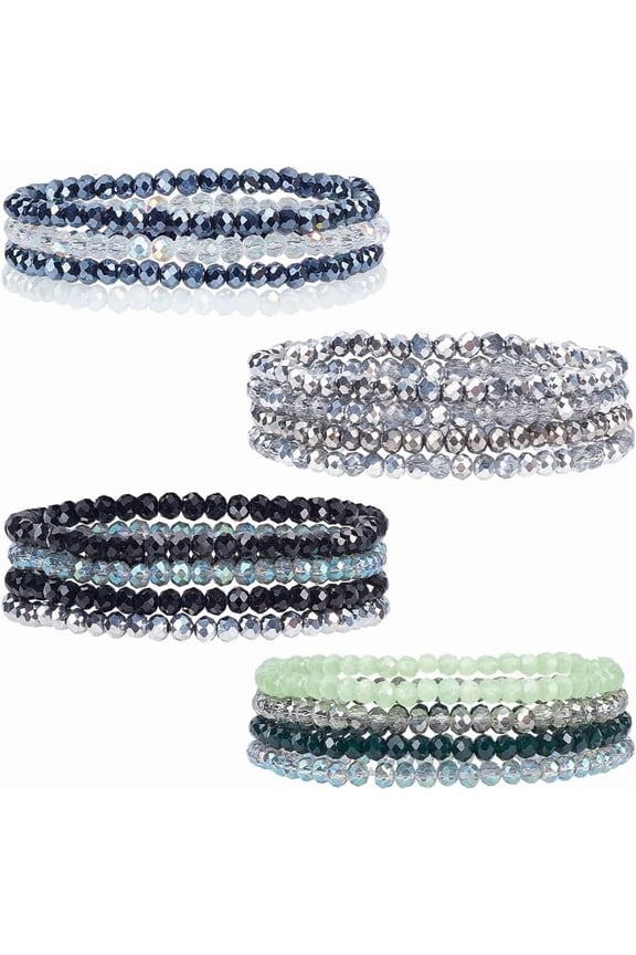 4 Sets Beaded Boho Stretch Bracelet Stackable Bead Bracelets for Women Colorful Glass Beaded Bracelets Trendy Costume Jewelry Mothers Day Gifts for Women