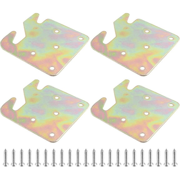 4 Sets Bed Rail Hook Plates, Heavy Duty Bed Rail Fitting Bracket with Mounting Screws, Universal Wood Bed Rail Hooks Hardware for Bed Frames, Headboards, Foot-Boards (Galvanized Brass)