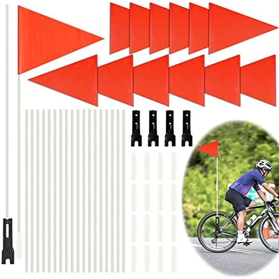 4 Sets Bike Flags, 12 Pcs 6 Feet High Visibility Safety Flag with Heavy Duty Fiberglass Flag Pole Tear-Resistant Polyester Bicycle Flag Waterproof Cycle Flags with Bracket