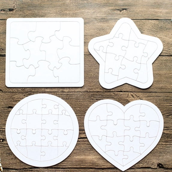 4 Sets Blank Puzzles to Draw On, Make Your Own Jigsaw Puzzle,Heart Shaped White Puzzle,Multi-Shape Blank Puzzle