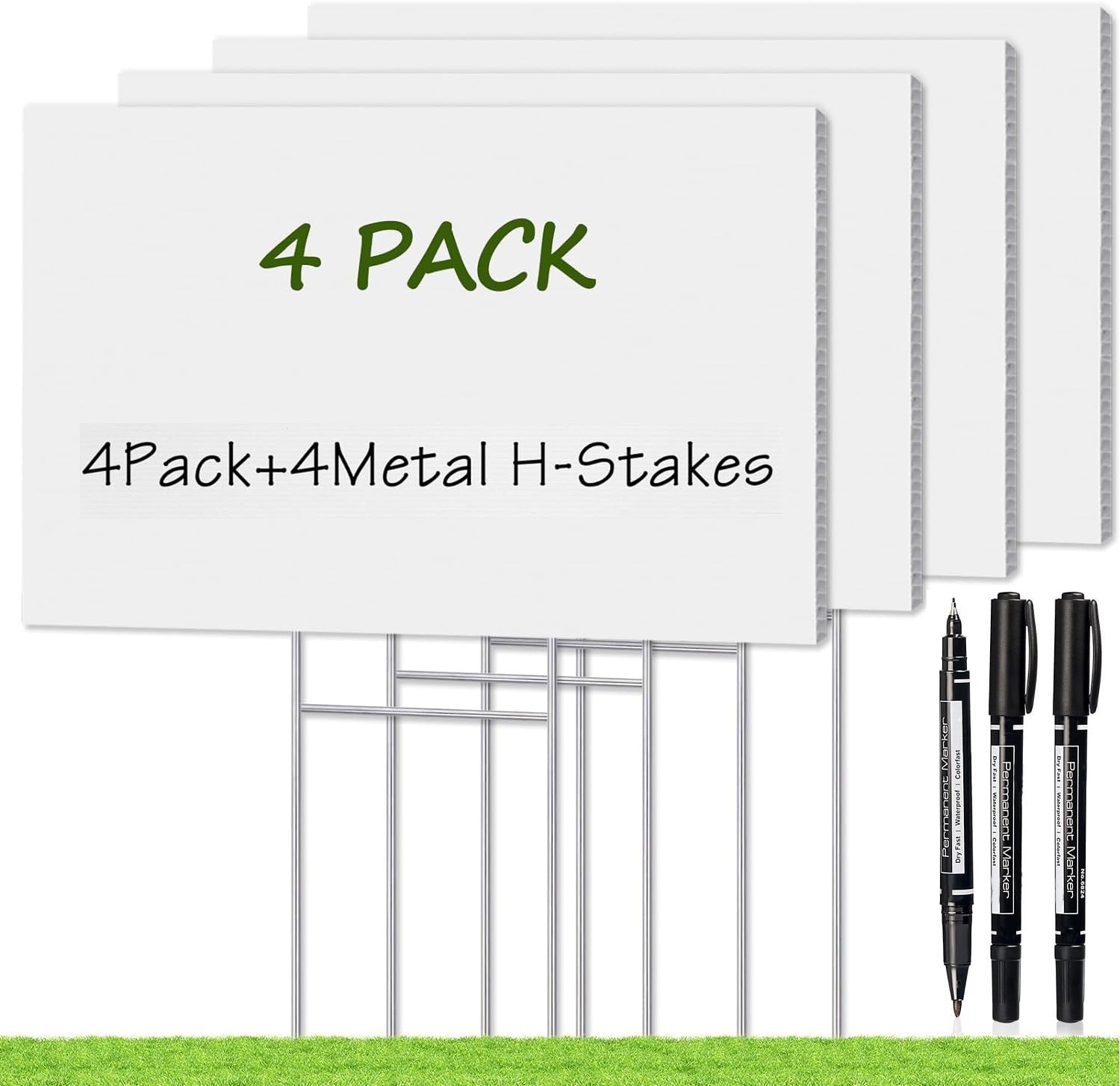 4 Sets Blank Yard Signs with Stakes,Happon 18x11.8 inch White Blank Garden Board, Plastic Porch Signs with 3Pcs Pens for Garage,Estate, Birthday Party, Open House, Guidepost