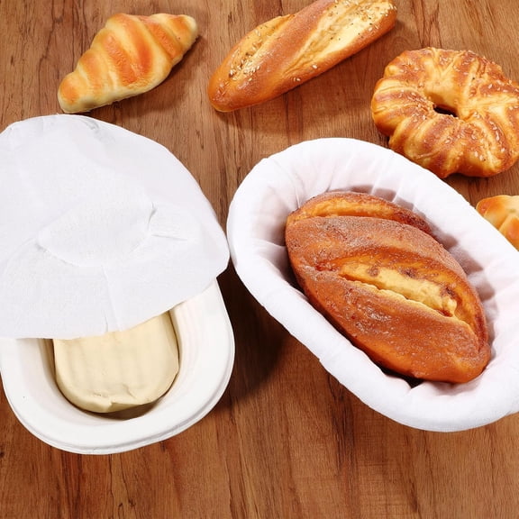 4 Sets Bread Proofing Basket 10 Inch Wood Pulp Sourdough Proofing Basket Non Stick Sourdough Banneton Bowl and Liners for Bread Baking Supplies(White,Oval)
