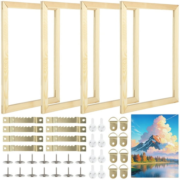 4 Sets Canvas Stretcher Bars, 1216" Wooden Canvas Frames Kit, DIY Wood Canvas Frames with Hooks, Thumbtacks, and Traceless Nails, Arts Accessories for Prints, Oil Paintings