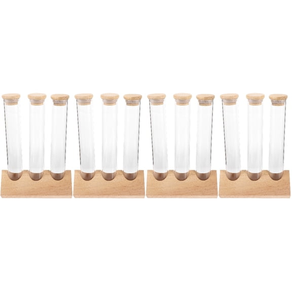 Supvox Clear Glass Test Tube Holder in Wooden Shelf for Coffee Bean Storage