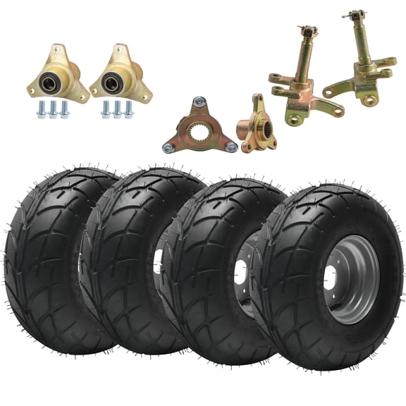 4 Sets Complete Front Rear 16x8-7 ATV Wheels & Tires 16x8.00-7 Mini Bike Tubeless Tires 16x8x7 Go Kart Road Tire Rim & 3 Lug Hubs Knuckles for Quad UTV 4 Wheelers Buggy Golf Cart Street Tyre (TK232)