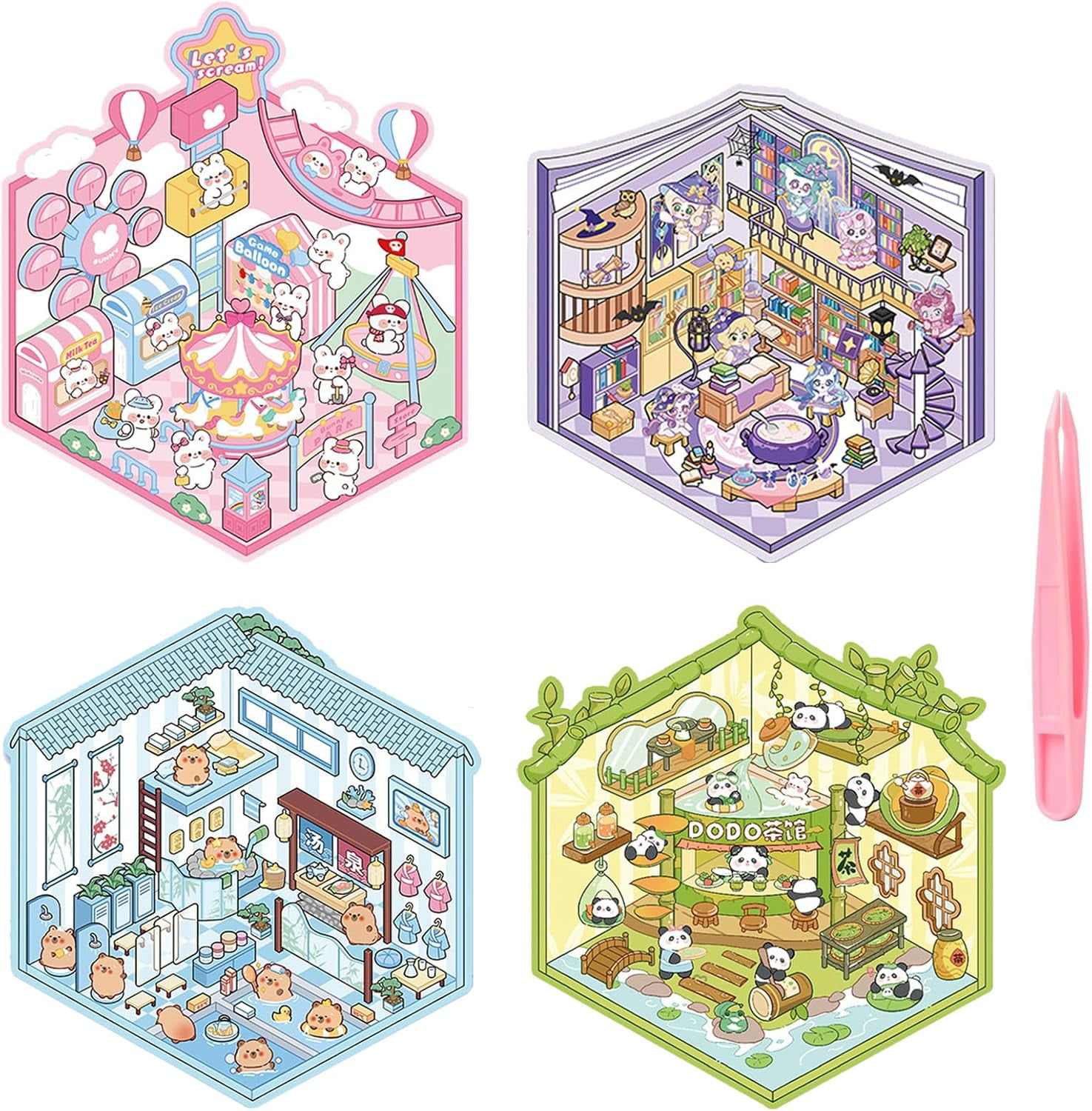 4 Sets DIY 3D House Stickers,Fun DIY Stickers Scene Make Your Own Mini ...